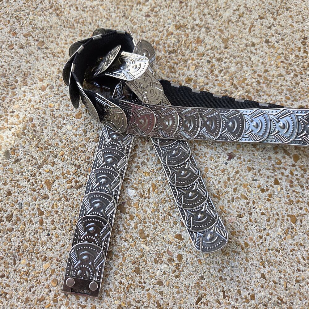 VTG Silver Stretch Belt | Southwestern Concho Western Boho Statement Belt M/L - Picture 8 of 9